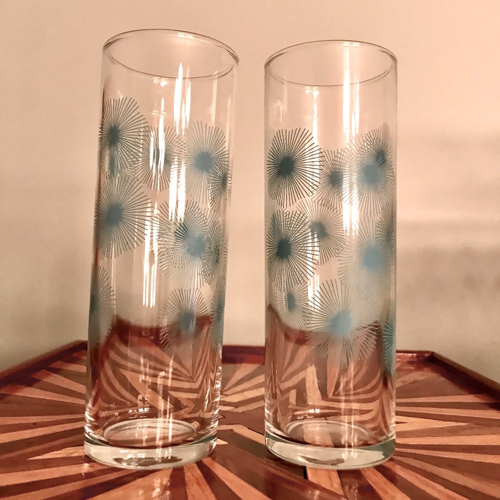 RARE Vintage IKEA Atomic Starburst Tom Collins Highball Glasses 6.5" Aqua